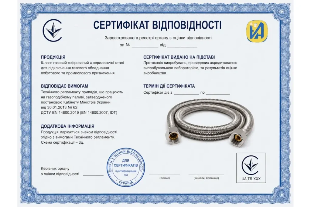 сертифікат відповідності на газовий шланг